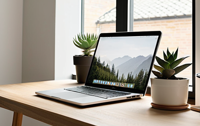 **
A serene, minimalist workspace. A clean wooden desk with a single laptop, a small potted succulent, and a notebook. Natural light streams in through a window. The overall feeling is calm, organized, and conducive to focus and creativity. Soft, neutral color palette.
**