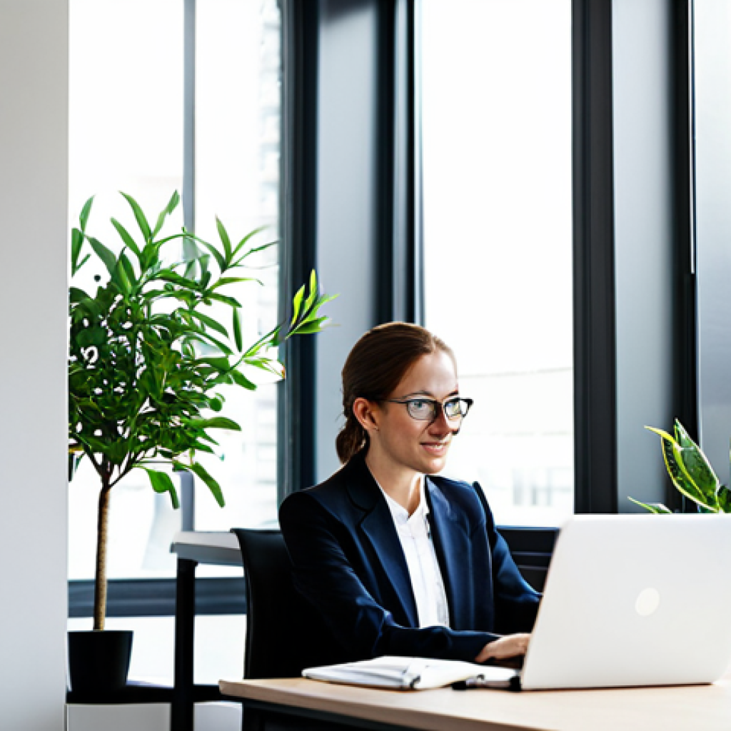 미니멀리즘 경제학의 비즈니스 모델 혁신 - Minimalist Office**

"A modern, minimalist office space, featuring a clean desk with a single laptop...