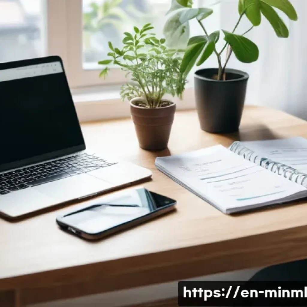 미니멀리즘 경제학의 교육적 접근 - A cozy minimalist home office scene with a young adult thoughtfully reviewing a simple budget planne...