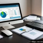 Home 18 미니멀리즘 경제에서의 자산 관리 전략 - A modern home office scene featuring a person analyzing their monthly bank statements on a sleek lap...